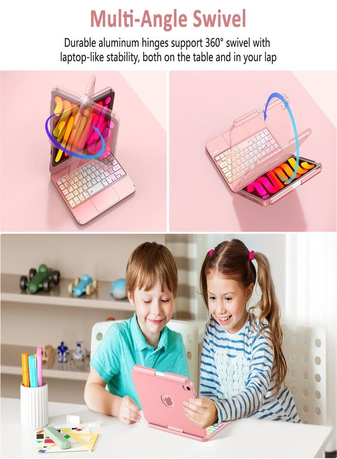 FUWANG Touchpad Keyboard Case for iPad mini 7 A17 Pro 2024 & Mini 6th Generation 2021 8.3 inch - 360° Swivel 7 Color Backlit Keyboard for iPad mini 7th 6th Generation with Pencil Holder, Rose Gold - Image 5
